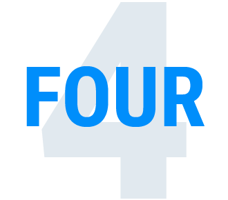 Transparent image background with the word "Four" on it with a blue text color overlapping a gray number "4"