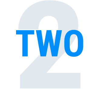 Transparent image background with the word "Two" on it with a blue text color overlapping a gray number "2"
